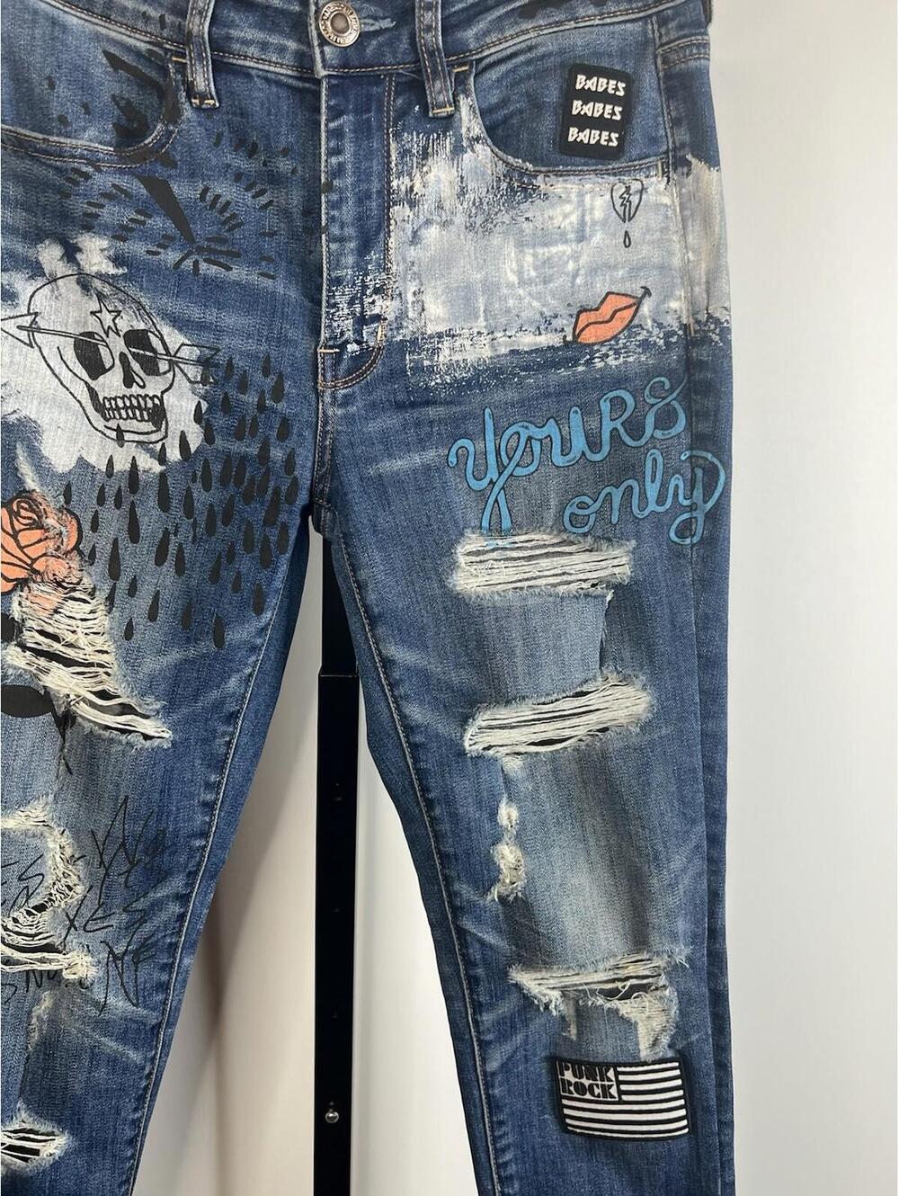 American Eagle 1810-6496 High Rise Distressed Graffiti Punk Y2K Jeggings Size 6 - Picture 4 of 15